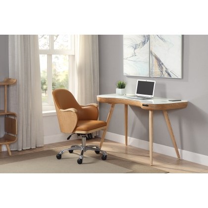 San Francisco Smart Desk - Oak/White Glass Top