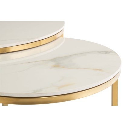 Philadelphia Round Coffee Table Set in Kass Gold Top and Brushed Gold Legs