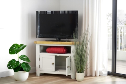 Cotswold Grey Painted Oak Corner TV Stand