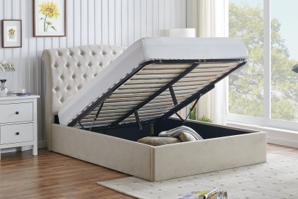 Rosalie Fabric Ottoman Storage Bed Frame in Natural