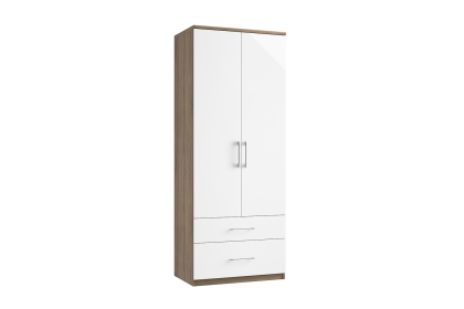 Calgary High-Gloss Double Wardrobe with Drawers