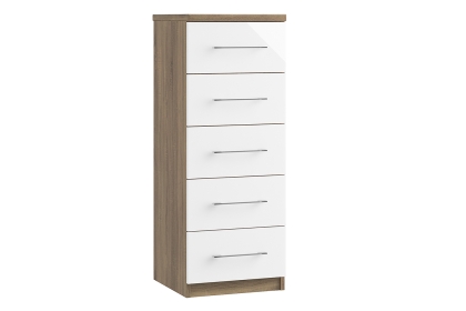 Calgary High-Gloss 5 Drawer Narrow Chest of Drawers