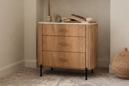 Reed Mango Wood & Marble 3 Drawer Chest of Drawers
