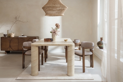 Ida Travertine Stone 150cm Dining Table with Cylindrical Legs