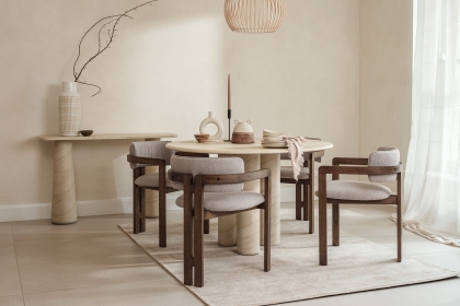 Ida Travertine Stone 120cm Round Dining Table with Cylindrical Legs