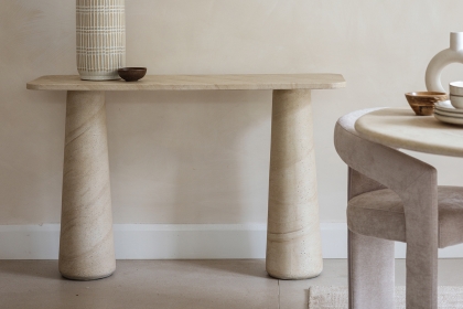 Ida Travertine Stone Console Table with Cylindrical Legs