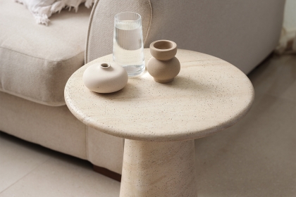 Ida Travertine Stone Lamp Table with Cylindrical Base