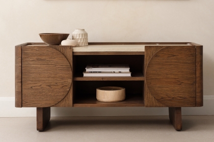 Ida Walnut Finish TV Unit with Travertine Stone Top
