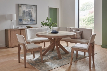 Feltz Smoked Oak and Fabric Short Dining Bench in Natural