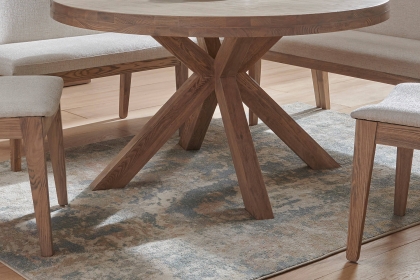 Feltz Smoked Oak 137cm Round Dining Table Set with 2 Chairs and Corner Bench Set Feltz Smoked Oak 137cm Round Dining Table Set with 2 Chairs and Corner Bench Set