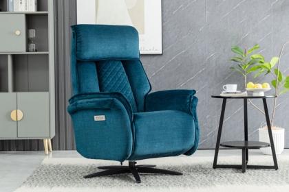 Evo Soft Touch Fabric 360 Swivel Dual Motor Electric Recliner Chair in Ocean Blue Evo Soft Touch Fabric 360 Swivel Dual Motor Electric Recliner Chair in Ocean Blue