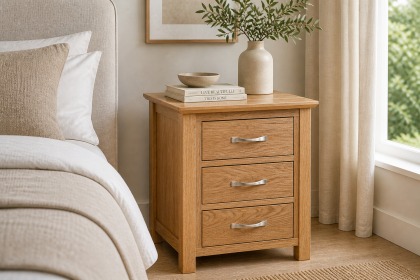 Devon Solid Oak 3 Drawer Bedside Table