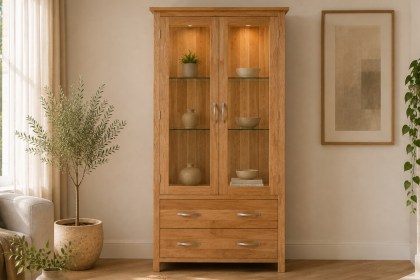 Devon 100% Solid Oak Glass Display Cabinet Devon 100% Solid Oak Glass Display Cabinet