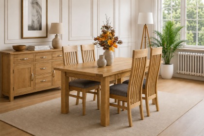 Devon 100% Solid Oak Extending Dining Table & 4 Slatted Back Chairs Devon 100% Solid Oak Extending Dining Table & 4 Slatted Back Chairs