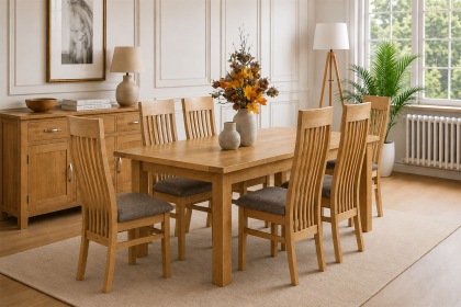 Devon 100% Solid Oak Extending Dining Table & 6 Slatted Back Chairs
