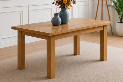 Devon 100% Solid Oak 4'4" Extendable Dining Table (2 Leaf)