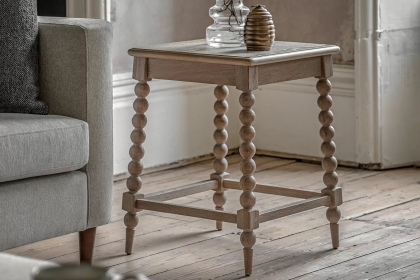 Gallery Direct Artisan Limewash Oak Side Table with Bobbin Detail
