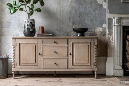 Gallery Direct Artisan Limewash Oak Large Sideboard with Bobbin Detail