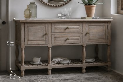 Gallery Direct Vancouver Rustic Pine Sideboard with Marble Top