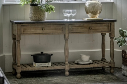 Gallery Direct Vancouver Rustic Pine Console Table with Marble Top