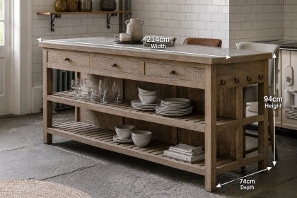 Gallery Direct Vancouver Rustic Pine Large Kitchen Island with Marble Top