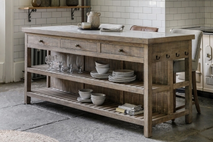 Gallery Direct Vancouver Rustic Pine Large Kitchen Island with Marble Top