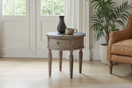 Gallery Direct Rustique French Colonial Round 1 Drawer Side Table Gallery Direct Rustique French Colonial Round 1 Drawer Side Table