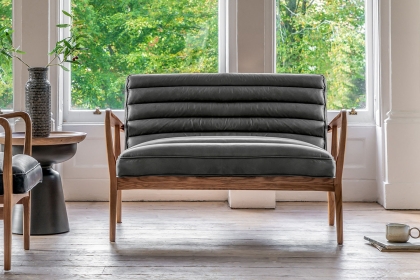 Gallery Direct Datsun Antique Ebony Leather 2 Seater Sofa