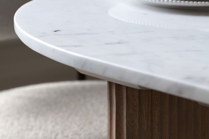 Gallery Direct Marmo Mango Wood Large Dining Table Set with Marble Top & x6 Aveley Chairs