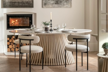 Gallery Direct Soho Mango Wood Oval Dining Table Set with Marble Top & 6 Aveley Chairs