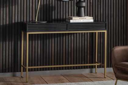 Gallery Direct Ripple Mango Wood Black & Gold 2 Drawer Console Table Gallery Direct Ripple Mango Wood Black & Gold 2 Drawer Console Table