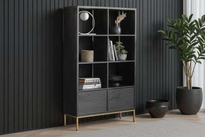 Gallery Direct Ripple Mango Wood Black & Gold Open Display Bookcase Unit Gallery Direct Ripple Mango Wood Black & Gold Open Display Bookcase Unit
