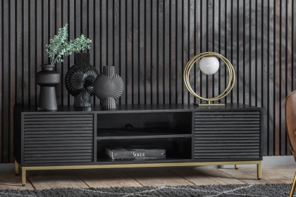 Gallery Direct Ripple Mango Wood Black & Gold Media TV Unit Gallery Direct Ripple Mango Wood Black & Gold Media TV Unit