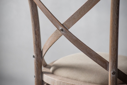 Gallery Direct Set of 2 Cafe Washed Oak Dining Chairs with Linen Seat