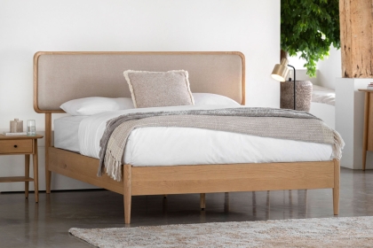 Gallery Direct Hatfield Natural Oak Bed Frame with Upholstered Headboard