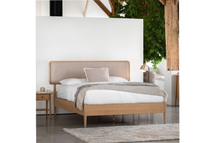 Gallery Direct Hatfield Natural Oak Bed Frame with Upholstered Headboard