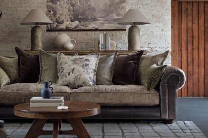 Atlantis Fabric & Leather Mix Pillow Back 4 Seater Sofa