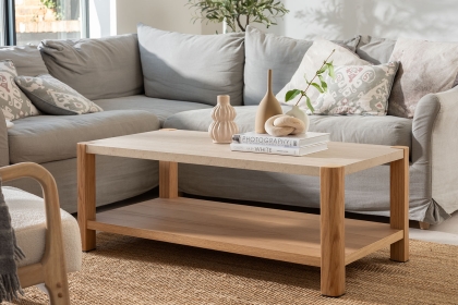 Arlo Natural Oak Coffee Table with Travertine Ceramic Top