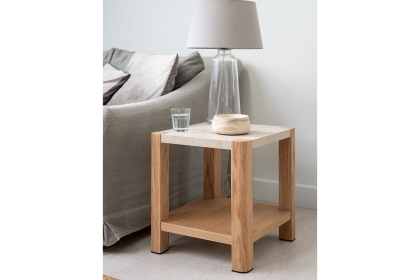 Arlo Natural Oak Side Table with Travertine Ceramic Top