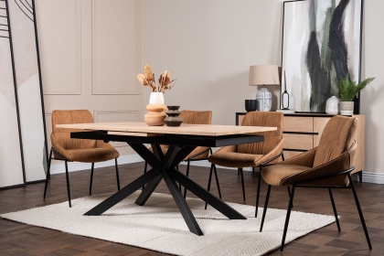 Jaxon 160-220cm Extending Dining Table with HPL Oak Finish Top & Black Metal Legs