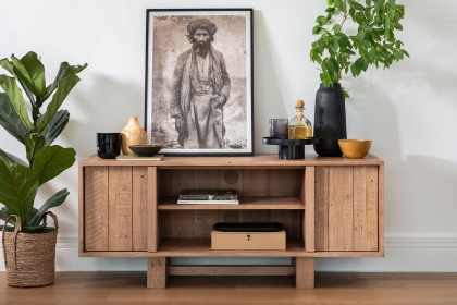 Oakley Reclaimed Wood TV Unit in Rustic Buff Finish