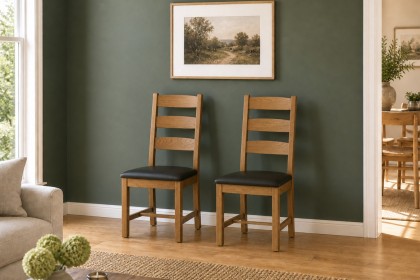 Salisbury Waxed Premium Oak Slatted Dining Chair With Pu Seat (Pair)