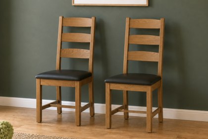 Salisbury Waxed Premium Oak Slatted Dining Chair With Pu Seat (Pair)