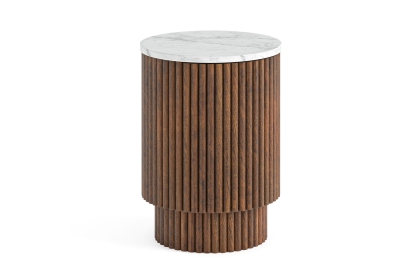 Harvard Reeded Mango Wood Storage Side Table with Marble Top