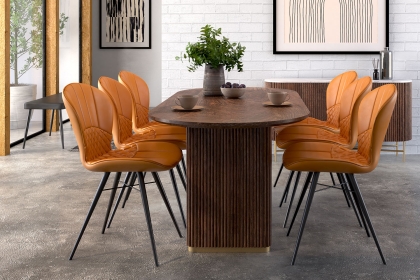 Harvard Reeded Mango Wood Oval Dining Table