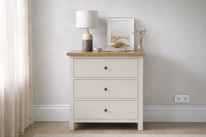 Modern Country Painted Oak Coconut White 3 Drawer Chest of Drawers