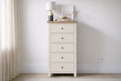 Modern Country Painted Oak Coconut White 5 Drawer Tall Chest of Drawers