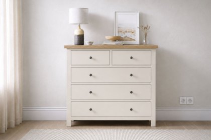 Modern Country Painted Oak Coconut White 2 Over 3 Chest of Drawers