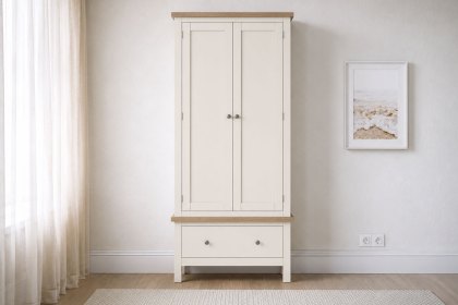 Modern Country Painted Oak Coconut White Gents Wardrobe
