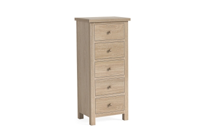 Modern Country Oak 5 Drawer Tall Chest of Drawers